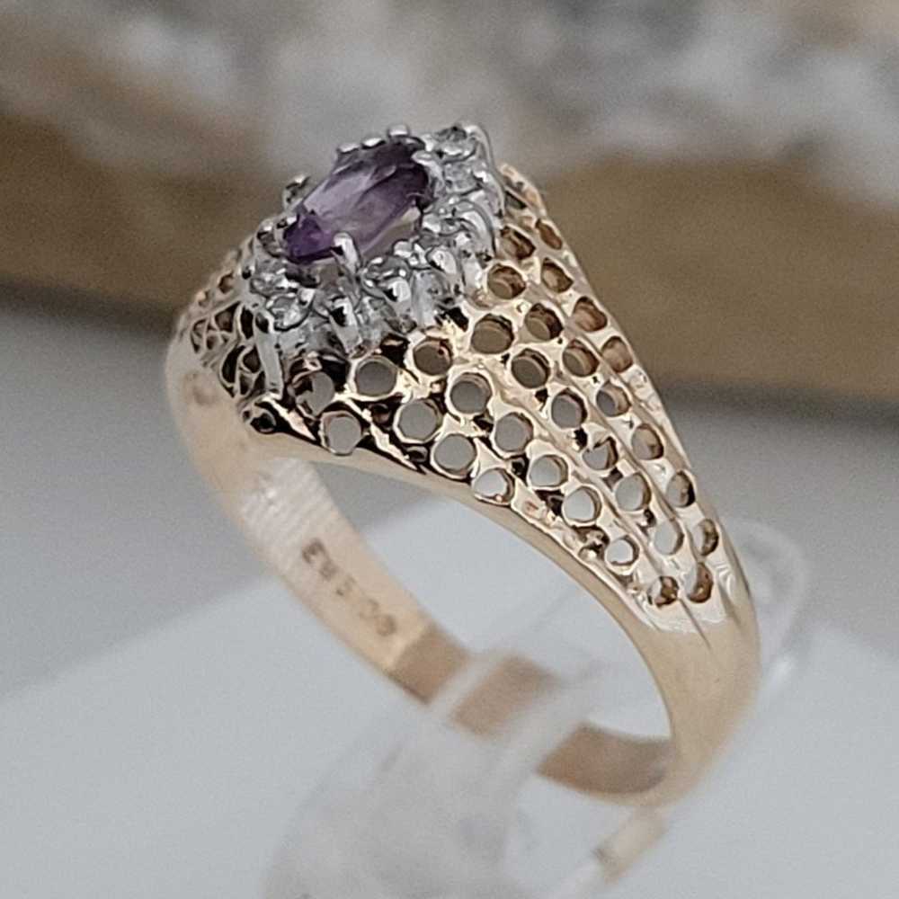 ❤️10k Size 6 Beautiful Solid Yellow Gold Amethyst… - image 2