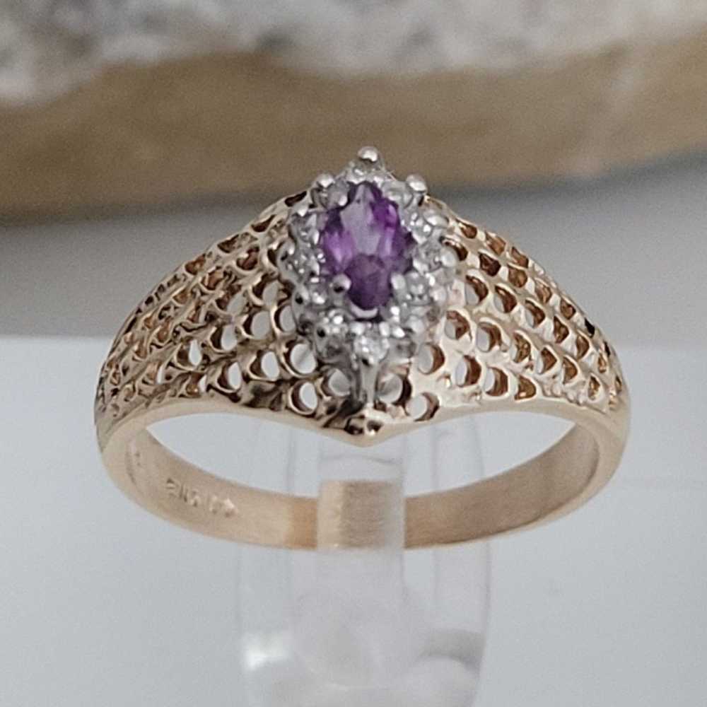 ❤️10k Size 6 Beautiful Solid Yellow Gold Amethyst… - image 3