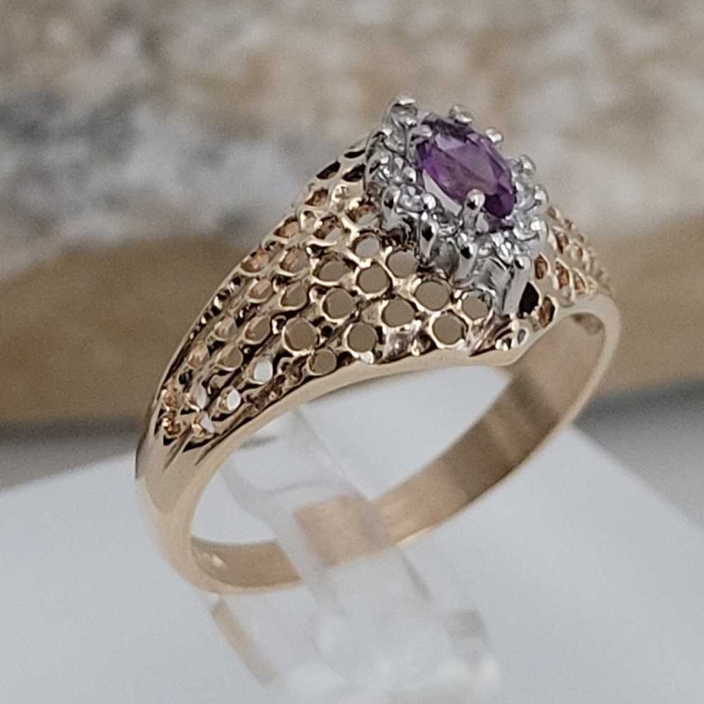 ❤️10k Size 6 Beautiful Solid Yellow Gold Amethyst… - image 4