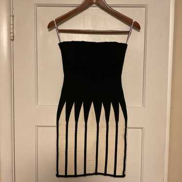 Herve Leger Dress Black And White Strapless Small