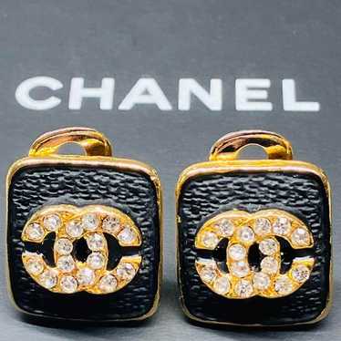 ★Vintage★【Chanel】 Coco Mark Rhinestone Earrings B… - image 1