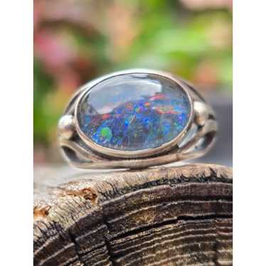 Vintage Sterling Silver Oval Australian Opal Ring… - image 1