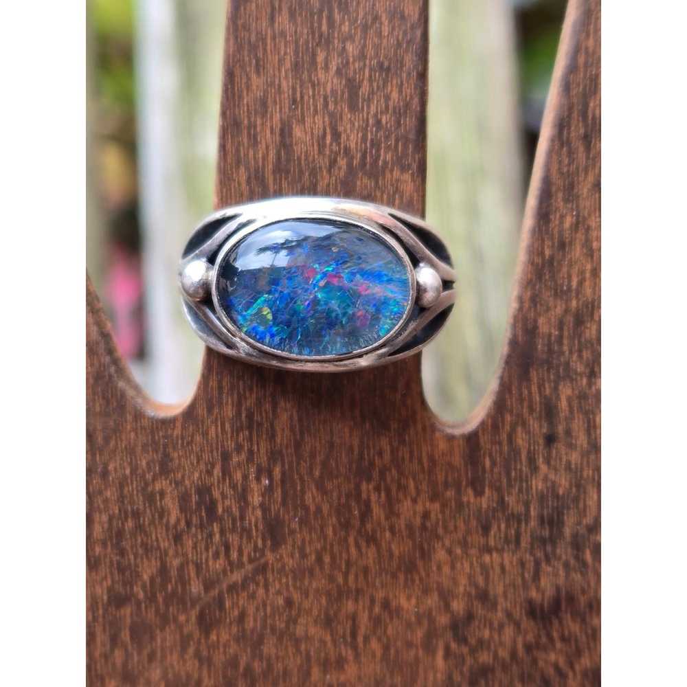 Vintage Sterling Silver Oval Australian Opal Ring… - image 2