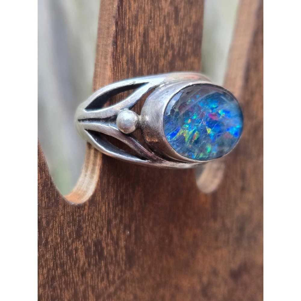 Vintage Sterling Silver Oval Australian Opal Ring… - image 4