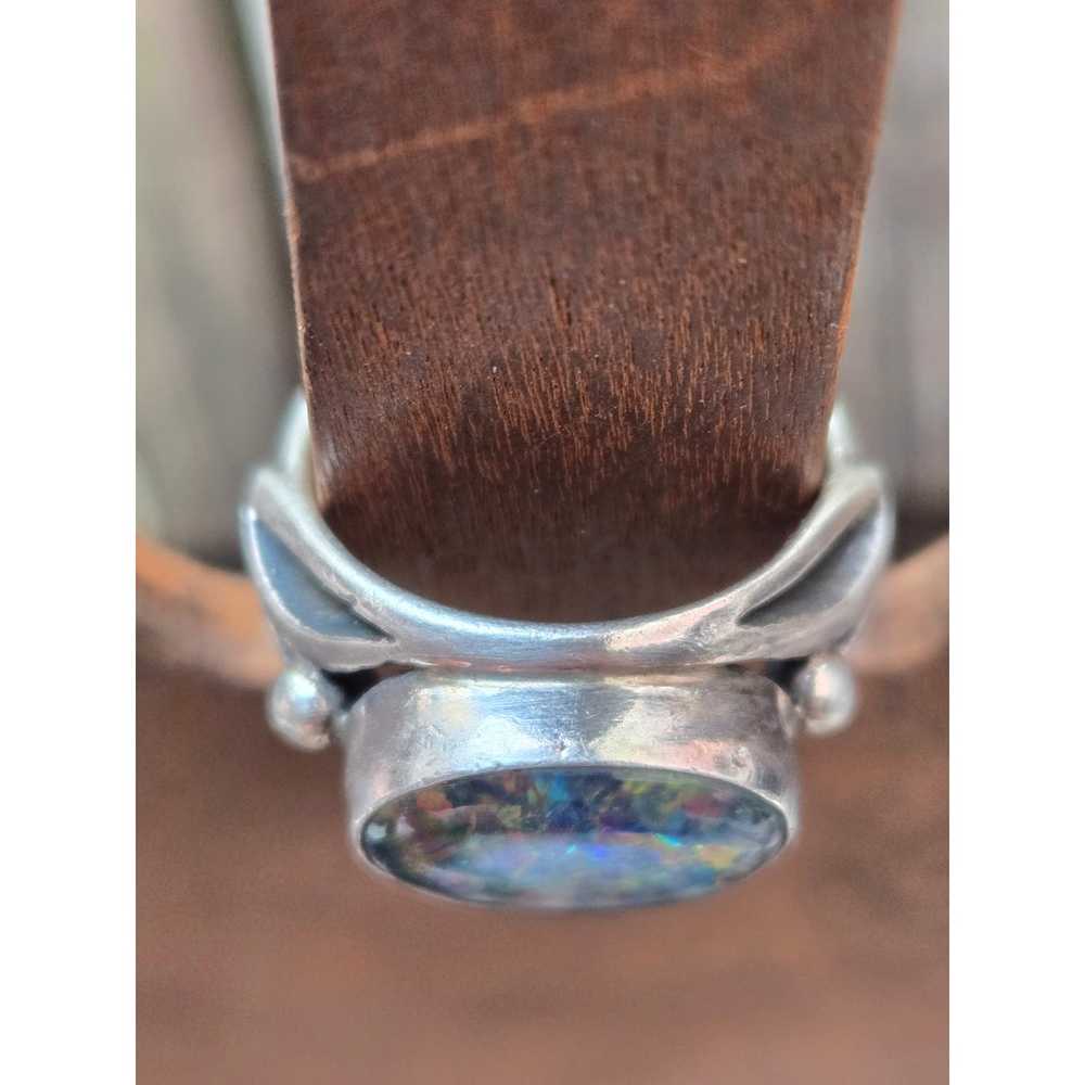 Vintage Sterling Silver Oval Australian Opal Ring… - image 5