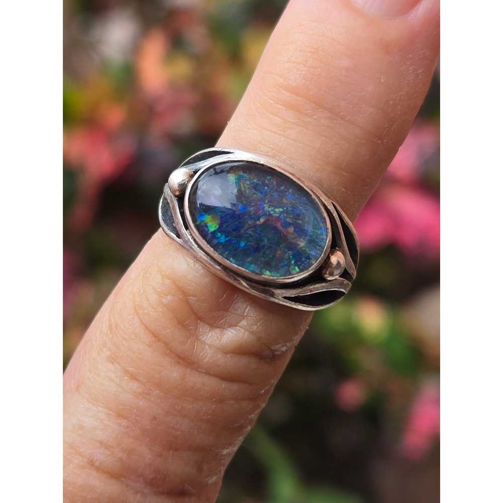 Vintage Sterling Silver Oval Australian Opal Ring… - image 6