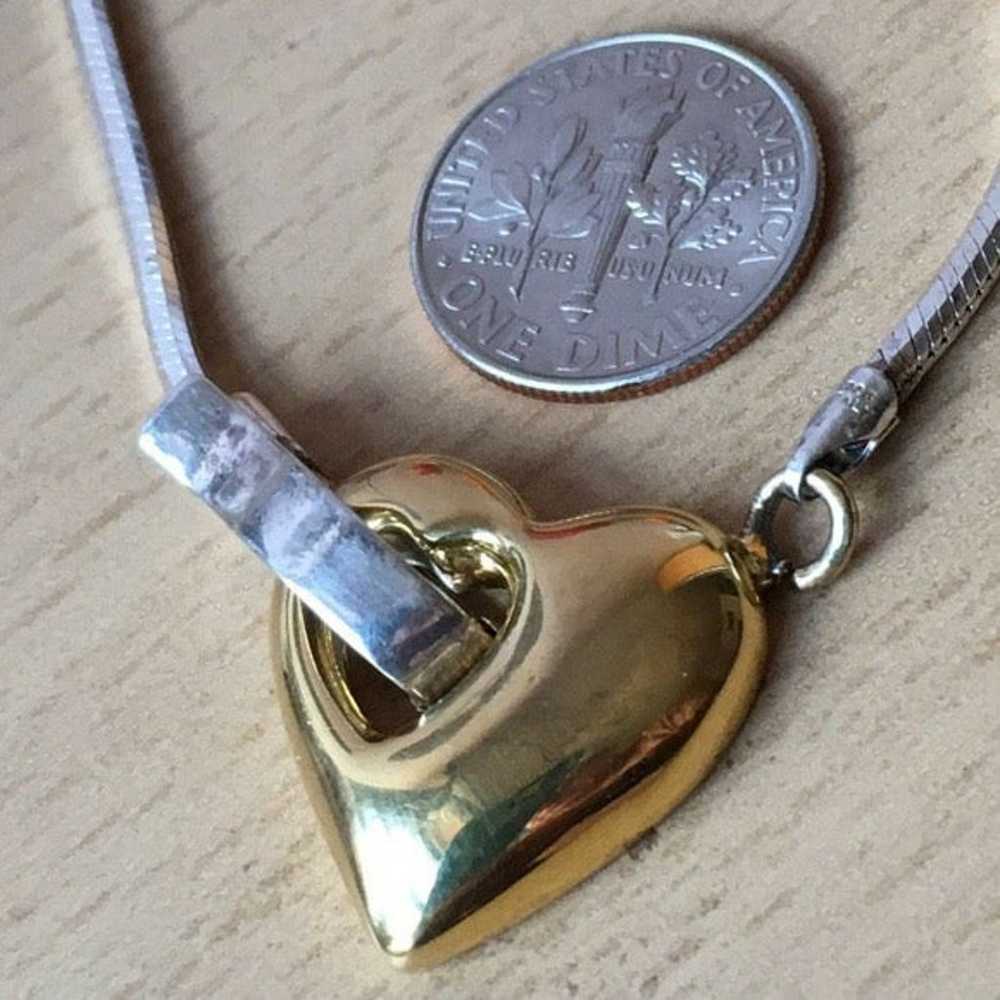 VINTAGE GOLD & STERLING HEART NECKLACE - image 10