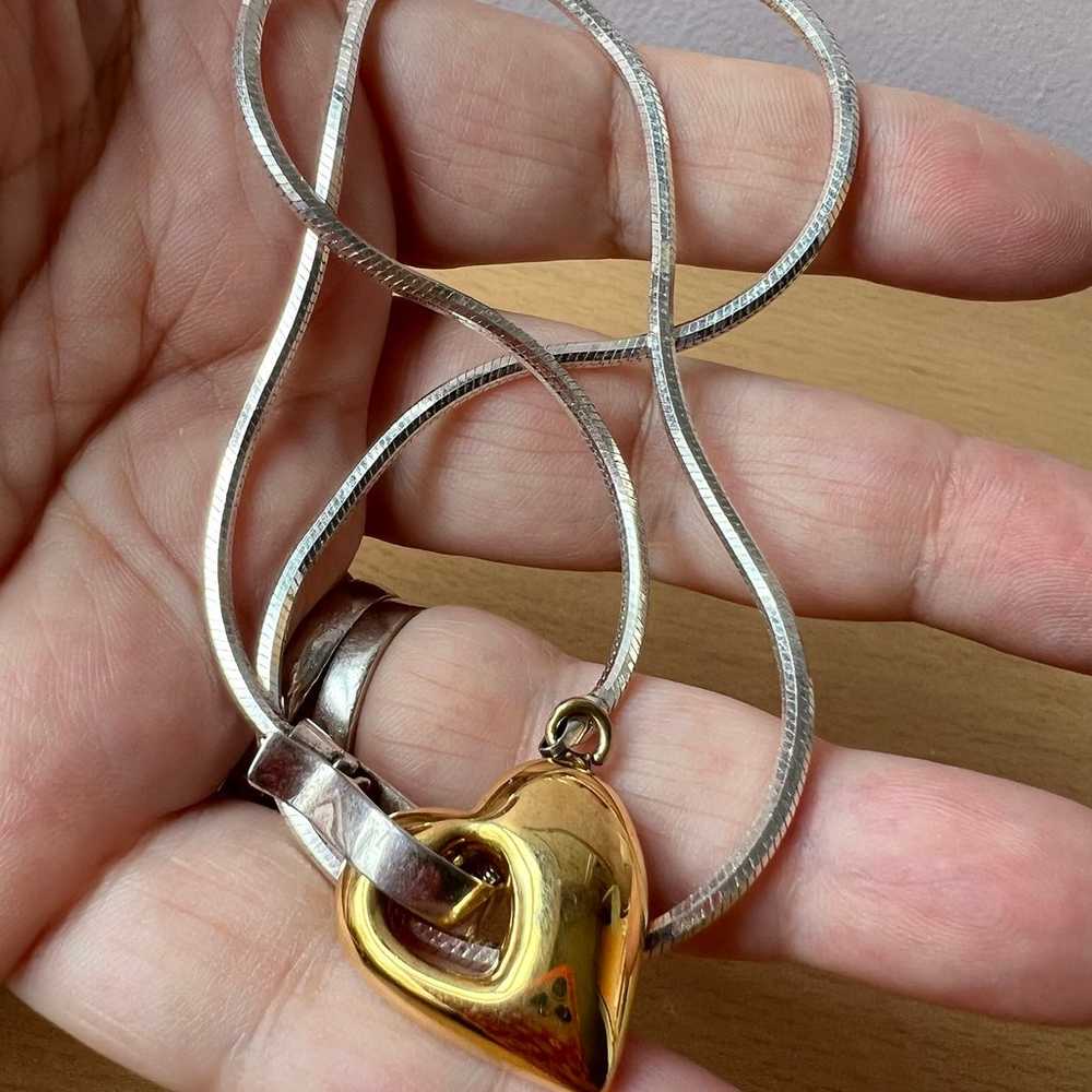 VINTAGE GOLD & STERLING HEART NECKLACE - image 11