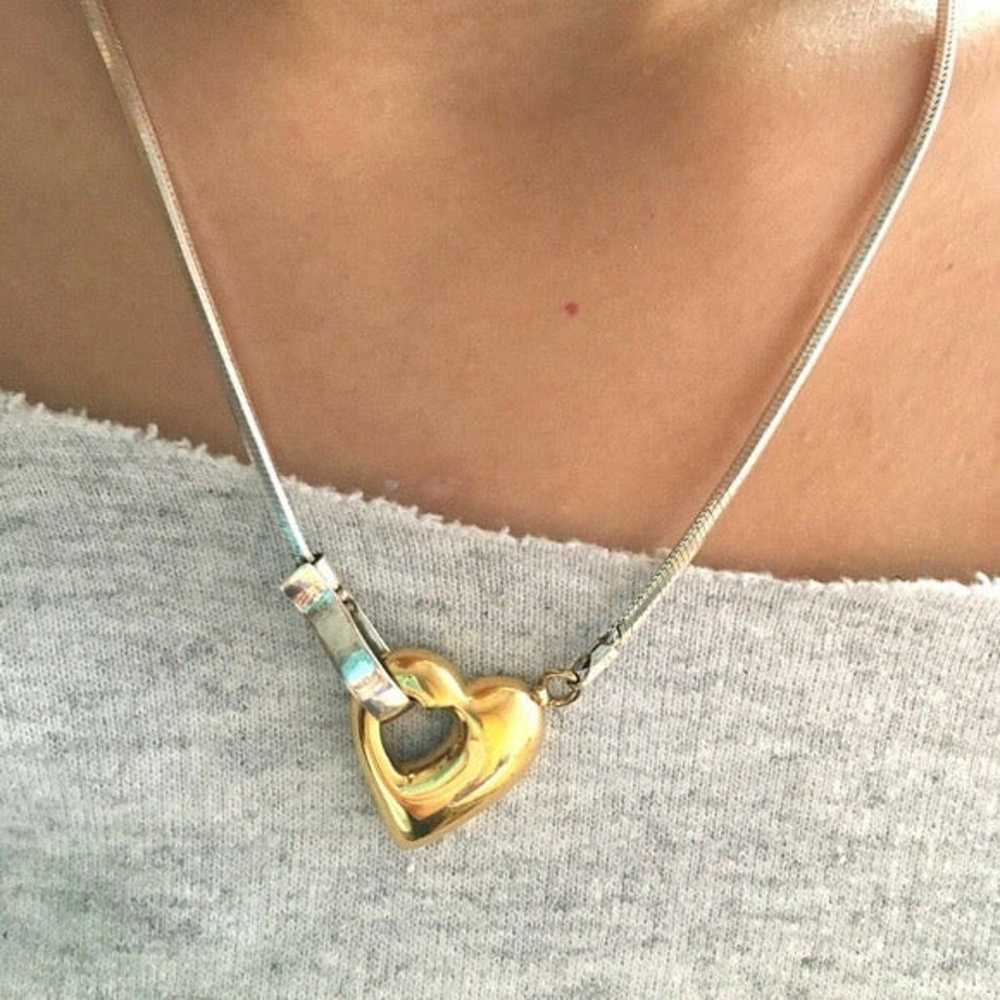 VINTAGE GOLD & STERLING HEART NECKLACE - image 12