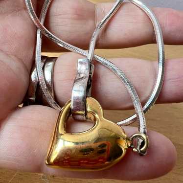 VINTAGE GOLD & STERLING HEART NECKLACE - image 1