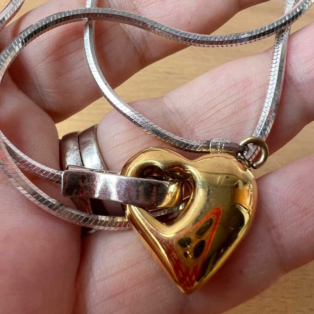 VINTAGE GOLD & STERLING HEART NECKLACE - image 2