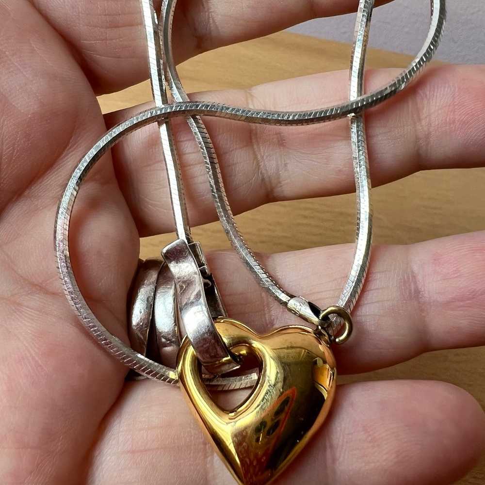 VINTAGE GOLD & STERLING HEART NECKLACE - image 3