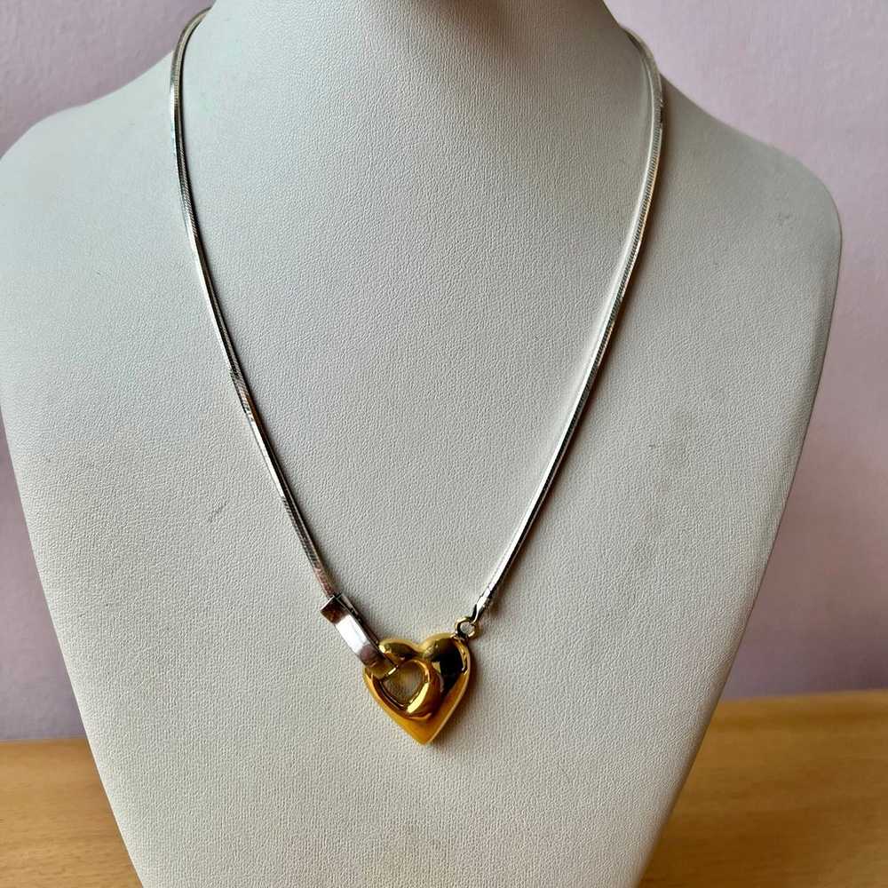 VINTAGE GOLD & STERLING HEART NECKLACE - image 4