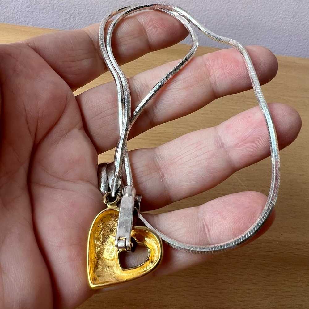 VINTAGE GOLD & STERLING HEART NECKLACE - image 6