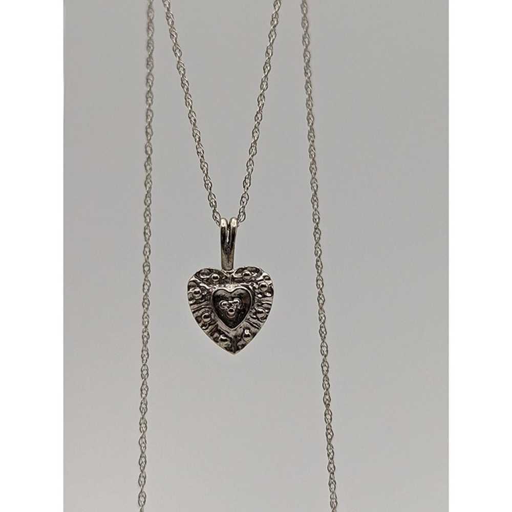 14K Vintage White Gold Diamond Heart Pendant w/Go… - image 1