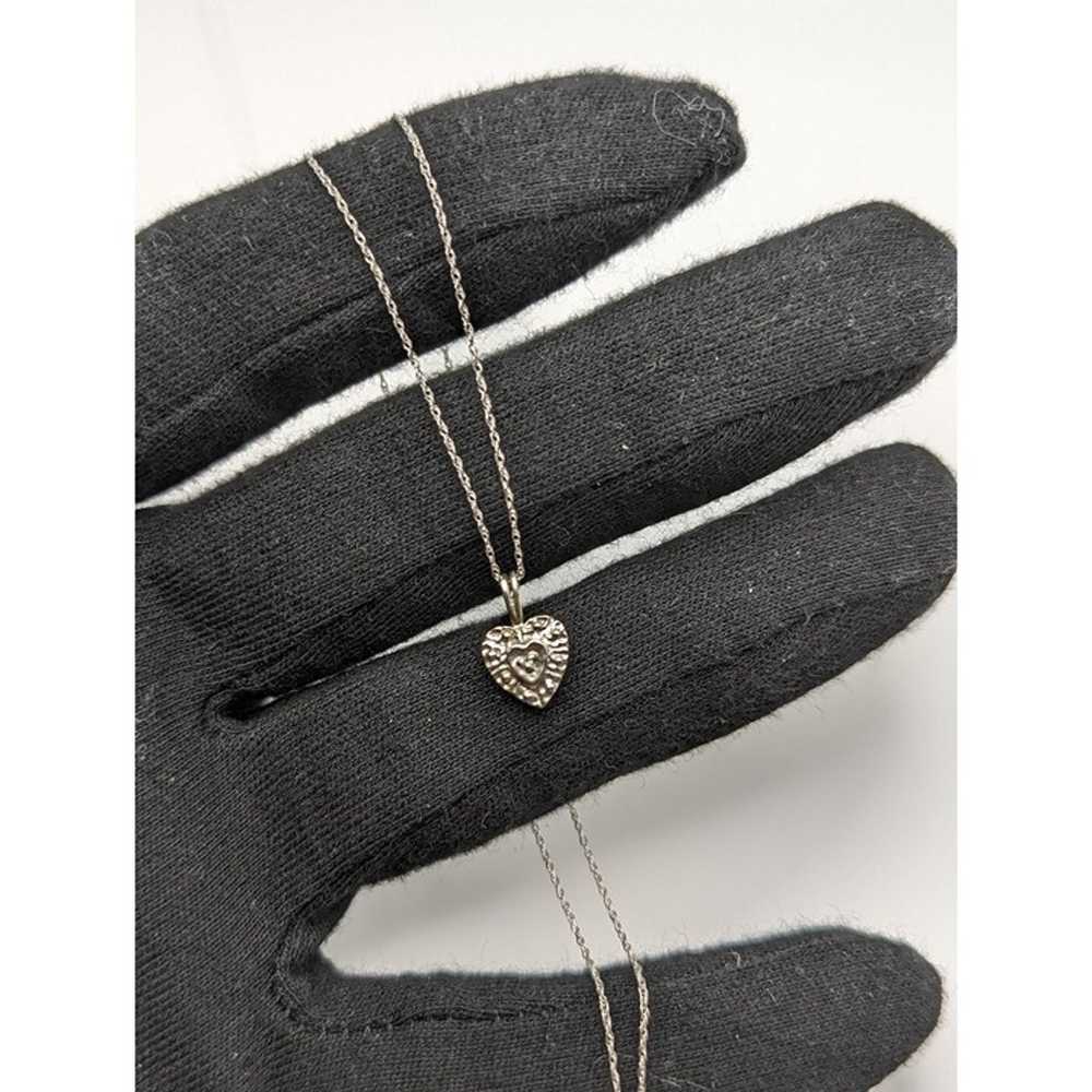 14K Vintage White Gold Diamond Heart Pendant w/Go… - image 4