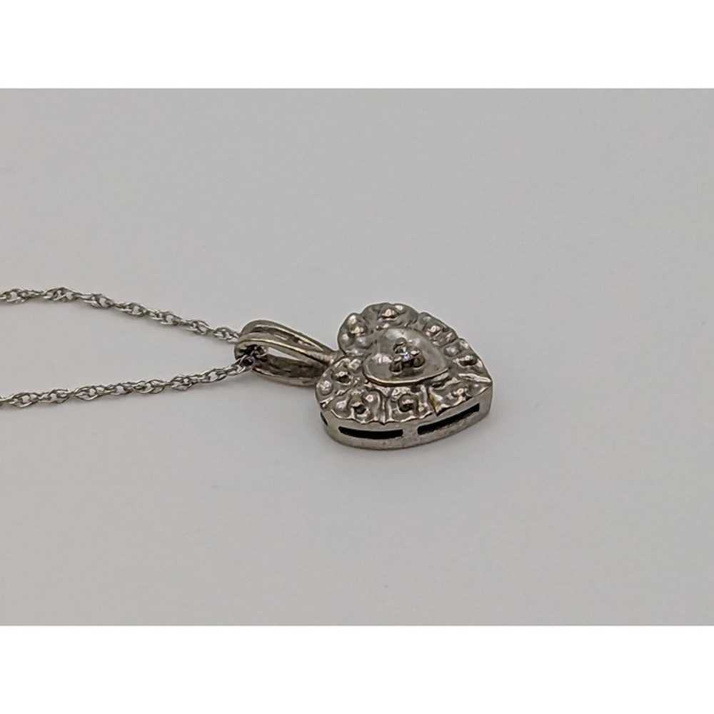 14K Vintage White Gold Diamond Heart Pendant w/Go… - image 6