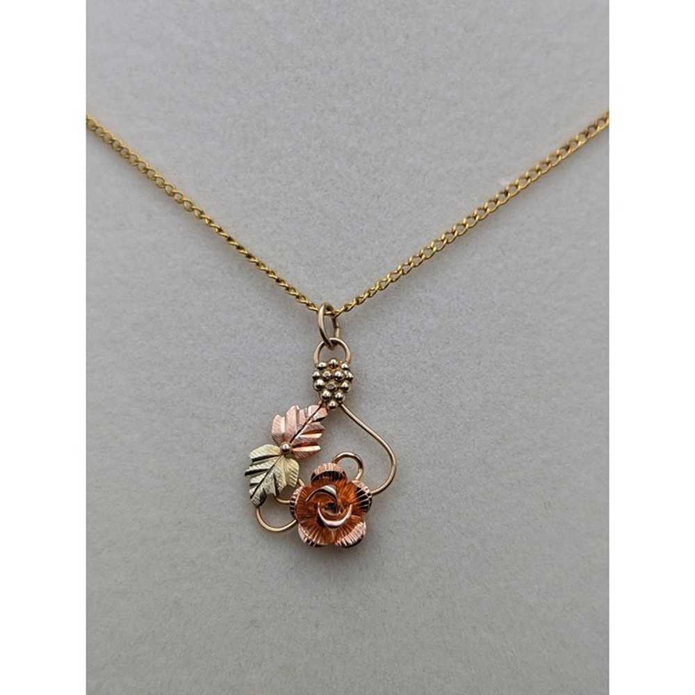 10k 12k Black Hills Rose Gold Leaf & Vine Pendant… - image 2