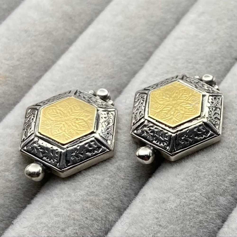 Savati Sterling Silver and 22K Gold Hexagon Earri… - image 1