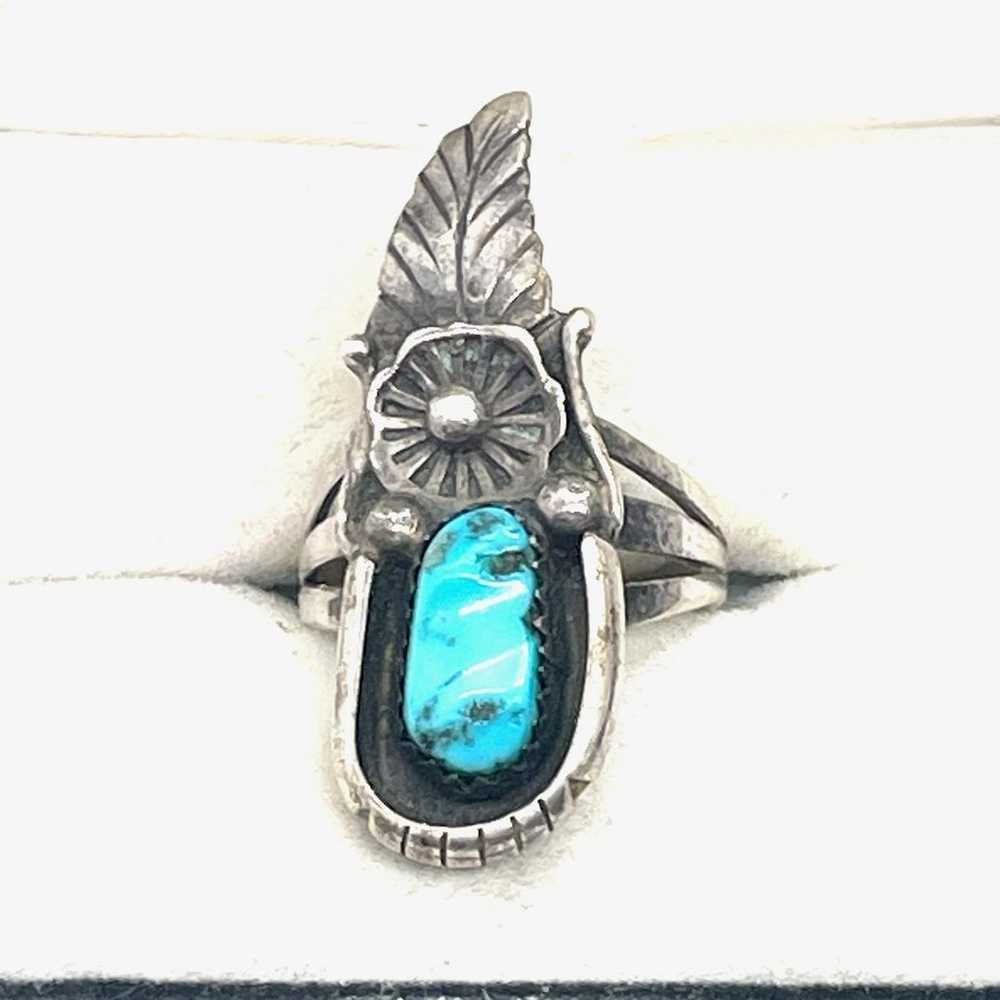 Sterling Southwestern Turquoise Ring Sz  8 - image 2