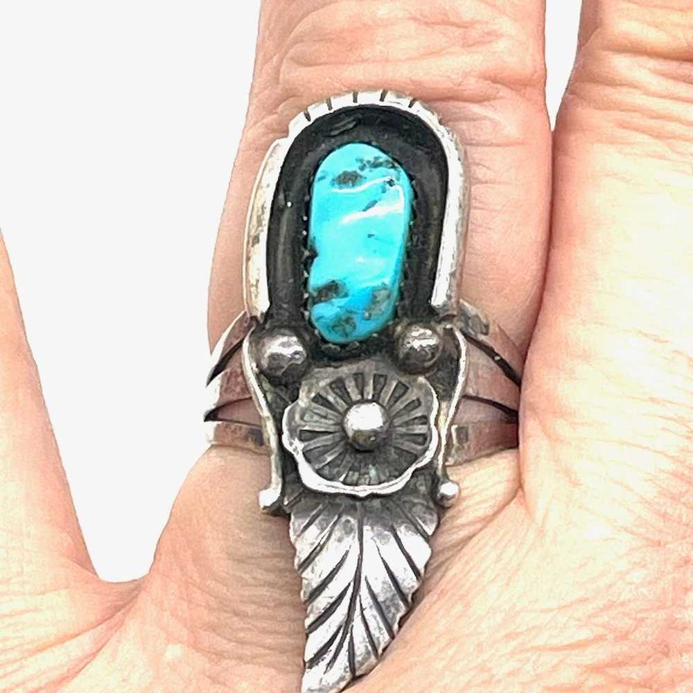 Sterling Southwestern Turquoise Ring Sz  8 - image 3