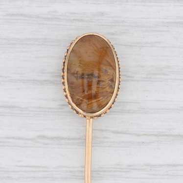 Vintage Brown Chalcedony Stickpin 12k Yellow Gold