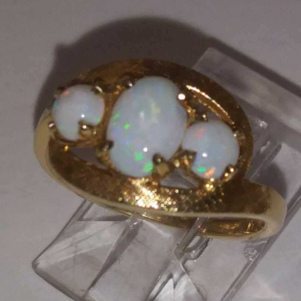 10k Gold Australian Opal 3 Stone Ring - image 3