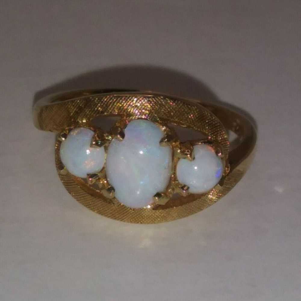 10k Gold Australian Opal 3 Stone Ring - image 6