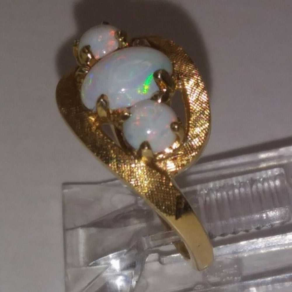 10k Gold Australian Opal 3 Stone Ring - image 8