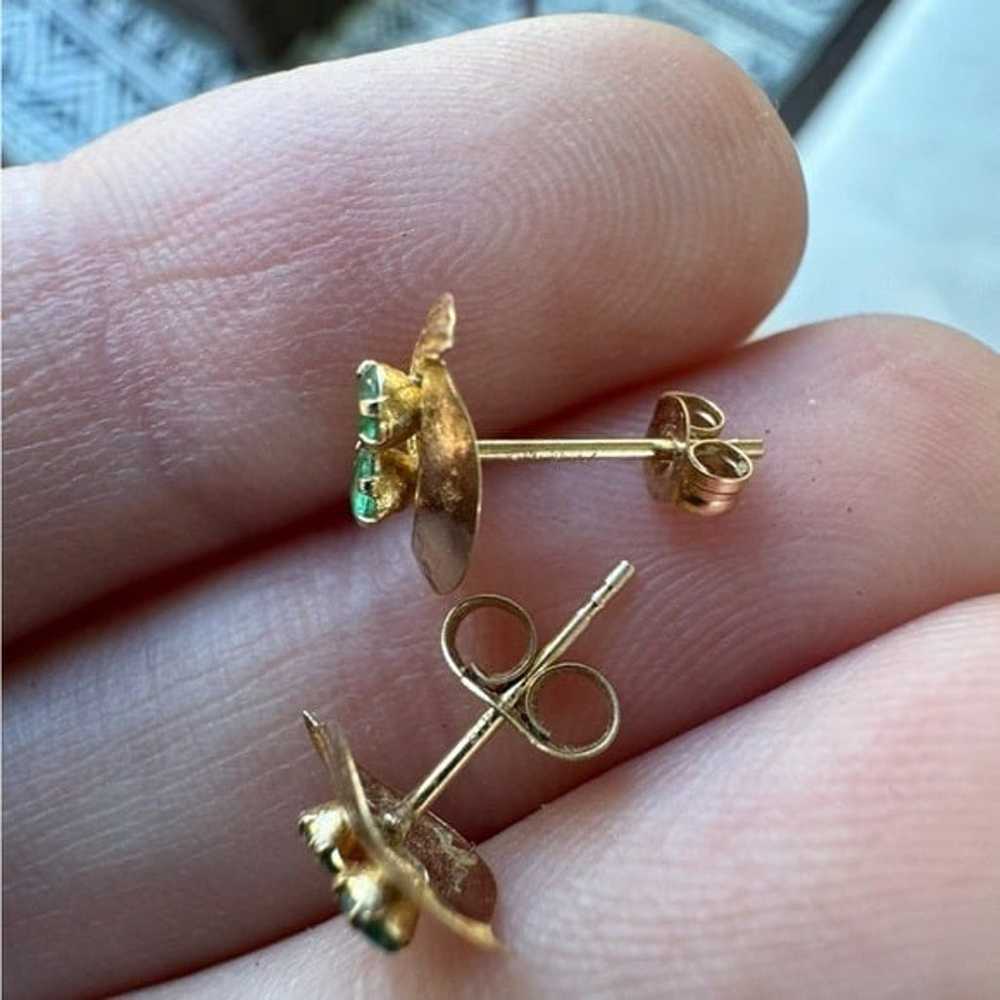 Vintage solid 10k gold genuine emerald earrings - image 10