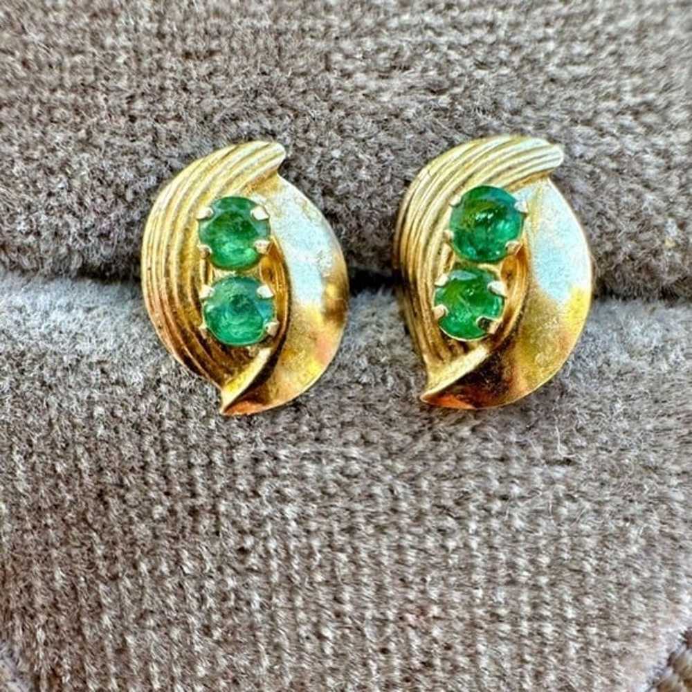 Vintage solid 10k gold genuine emerald earrings - image 11