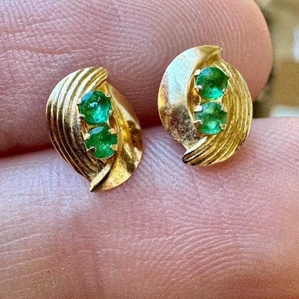 Vintage solid 10k gold genuine emerald earrings - image 12