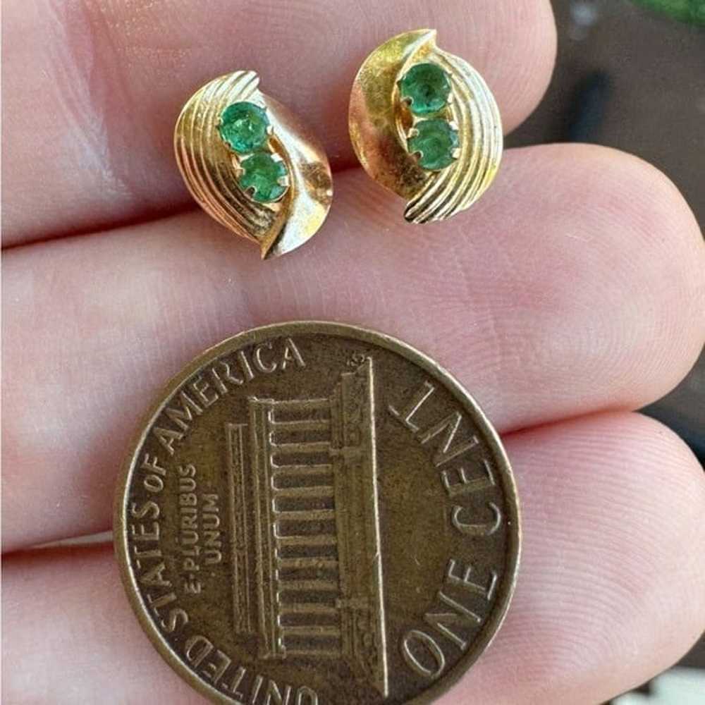 Vintage solid 10k gold genuine emerald earrings - image 6