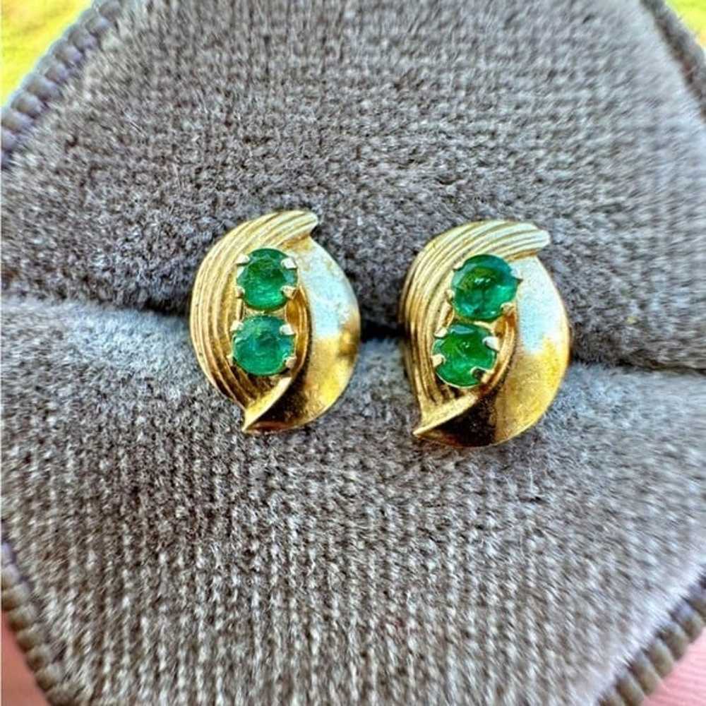 Vintage solid 10k gold genuine emerald earrings - image 8