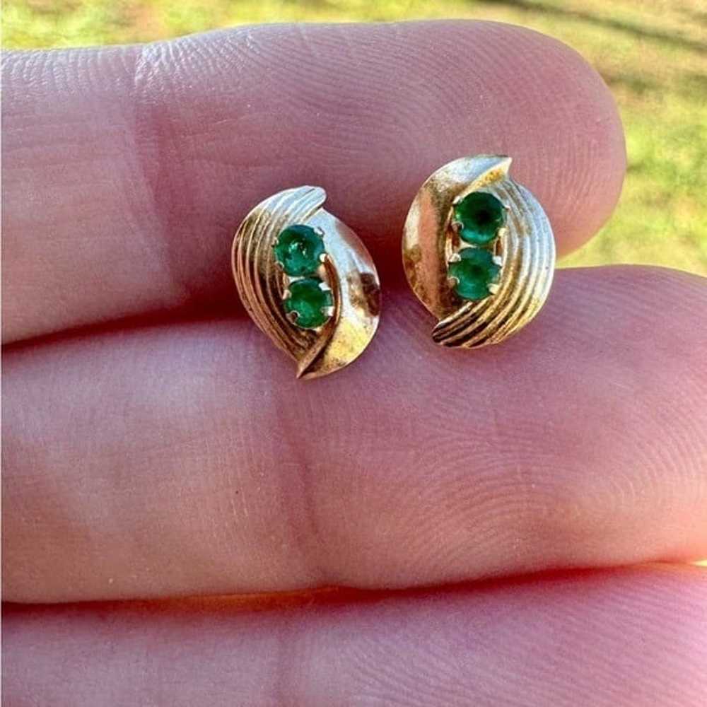 Vintage solid 10k gold genuine emerald earrings - image 9