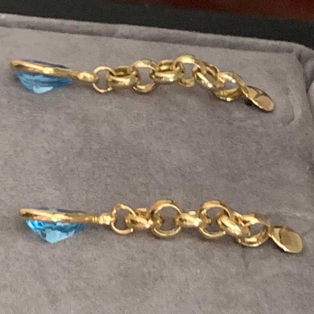 Vintage 14k real yellow gold SIGNED UL Blue Topaz… - image 2