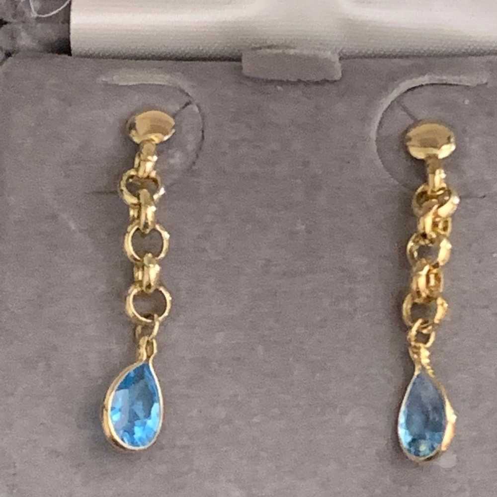 Vintage 14k real yellow gold SIGNED UL Blue Topaz… - image 4