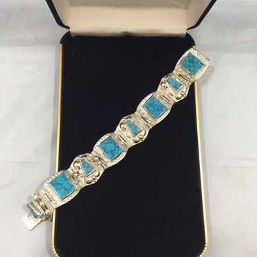 VTG .925 Sterling Silver Mexican Bracelet With Bl… - image 1