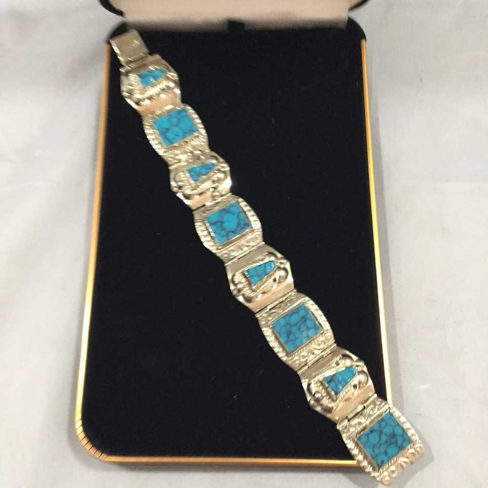 VTG .925 Sterling Silver Mexican Bracelet With Bl… - image 8