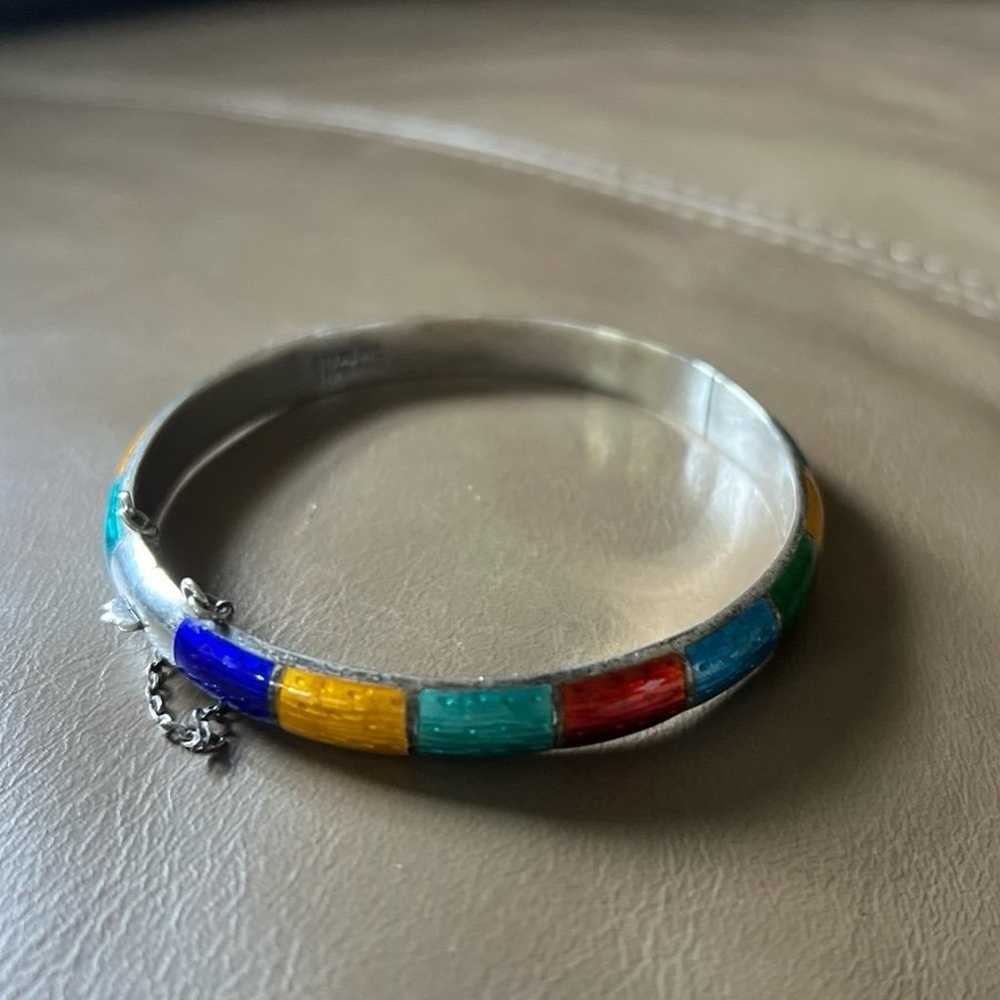 Rainbow enamel silver cuff bracelet - image 1