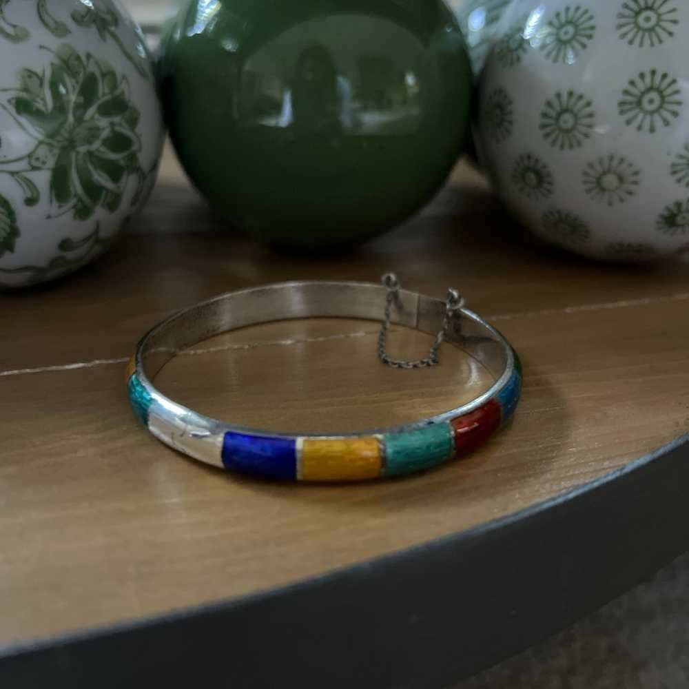 Rainbow enamel silver cuff bracelet - image 2