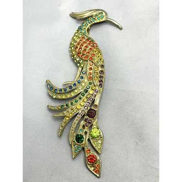 Antique Art Deco Rhinestone Peacock Bird Brooch P… - image 1