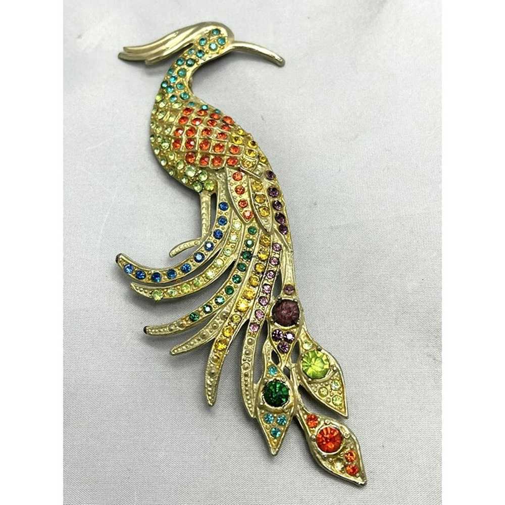 Antique Art Deco Rhinestone Peacock Bird Brooch P… - image 2