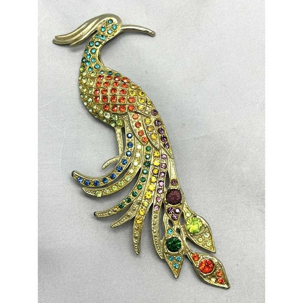 Antique Art Deco Rhinestone Peacock Bird Brooch P… - image 3