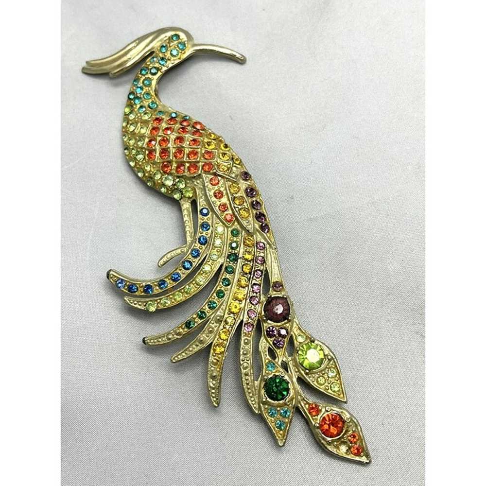 Antique Art Deco Rhinestone Peacock Bird Brooch P… - image 4