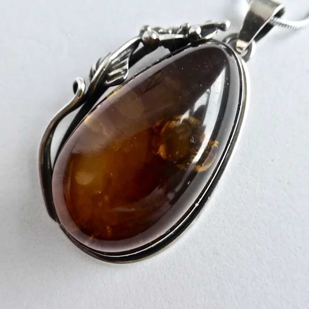 Sterling Silver Amber Pear Shaped Pendant Necklac… - image 2