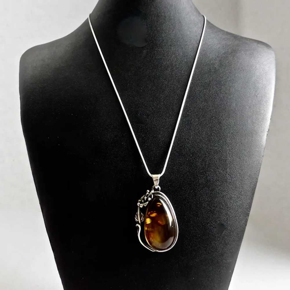 Sterling Silver Amber Pear Shaped Pendant Necklac… - image 3