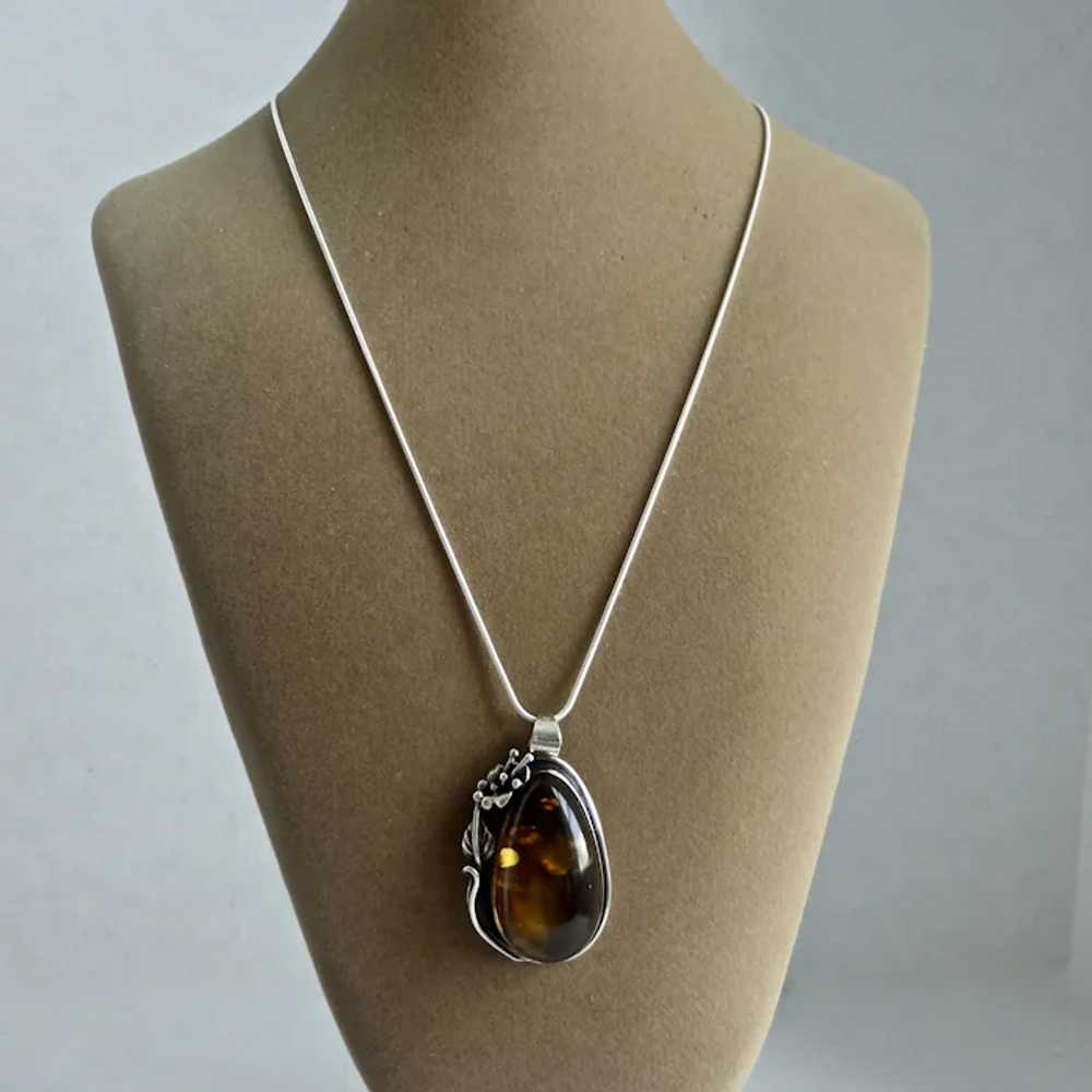 Sterling Silver Amber Pear Shaped Pendant Necklac… - image 4