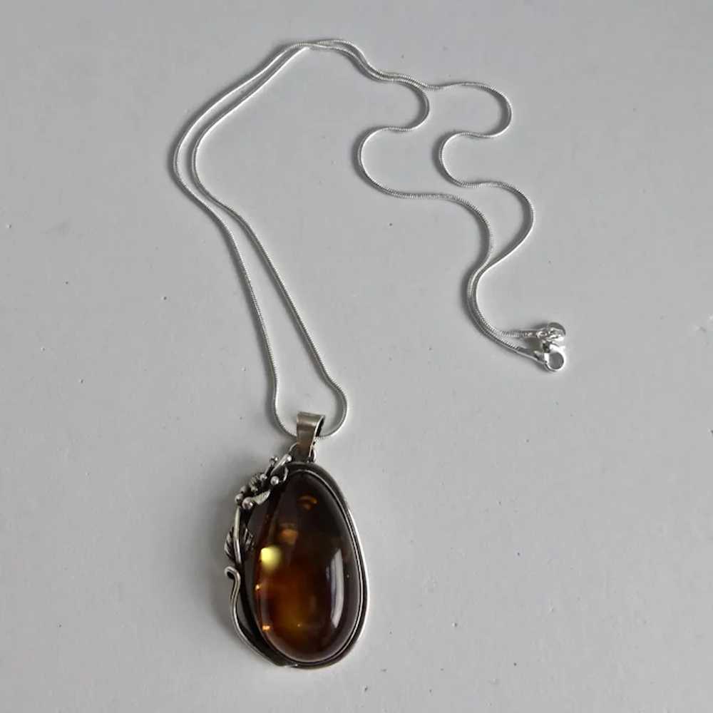 Sterling Silver Amber Pear Shaped Pendant Necklac… - image 6