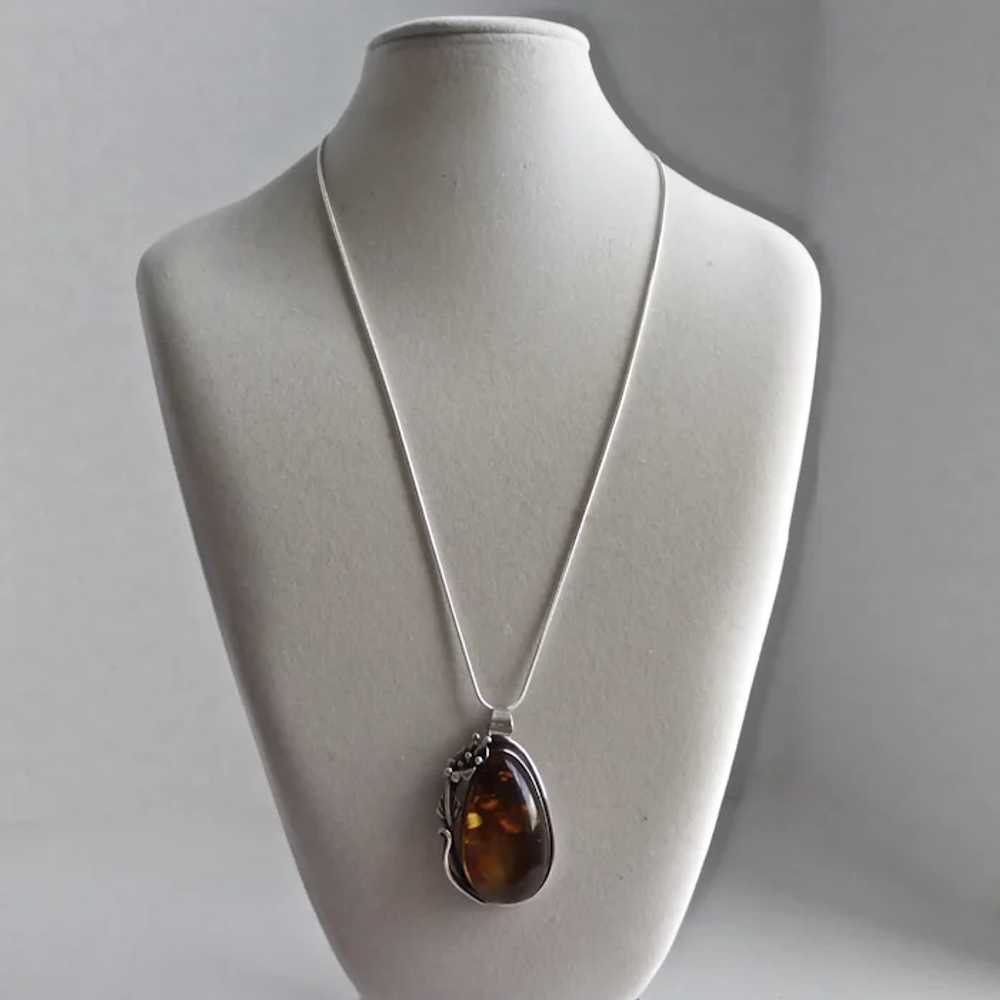 Sterling Silver Amber Pear Shaped Pendant Necklac… - image 7